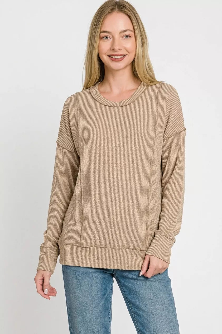 zenana-corded-rib-long-sleeve-round-neck-top image 3
