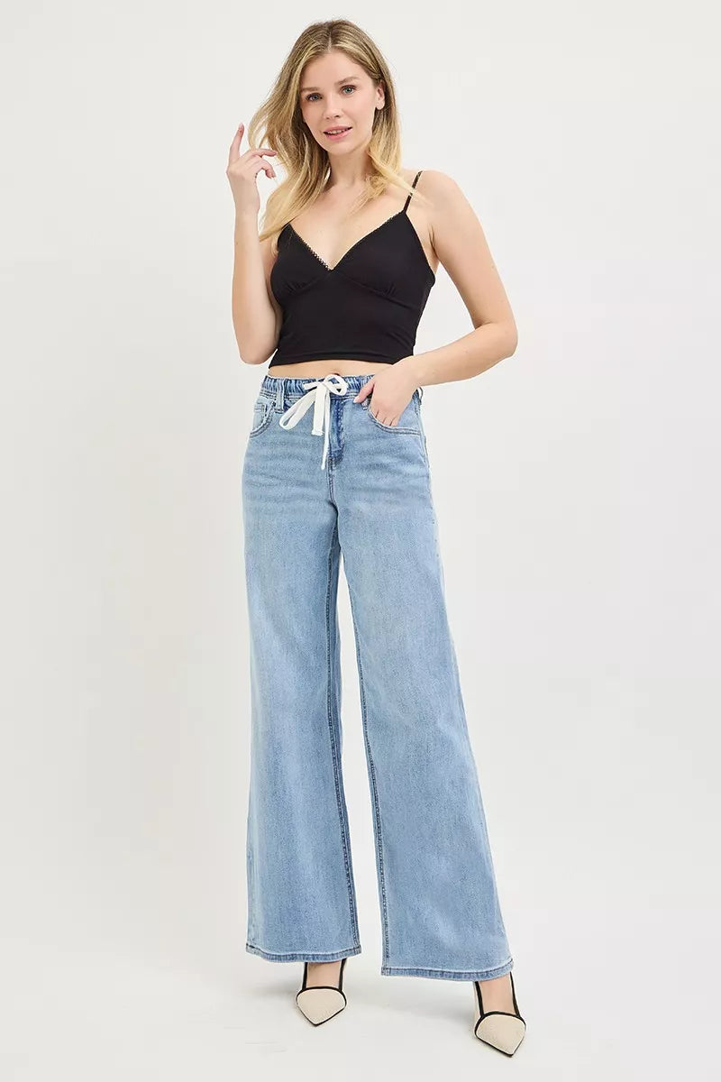 risen-elastic-band-slouchy-wide-jeans-with-drawstring Image 6