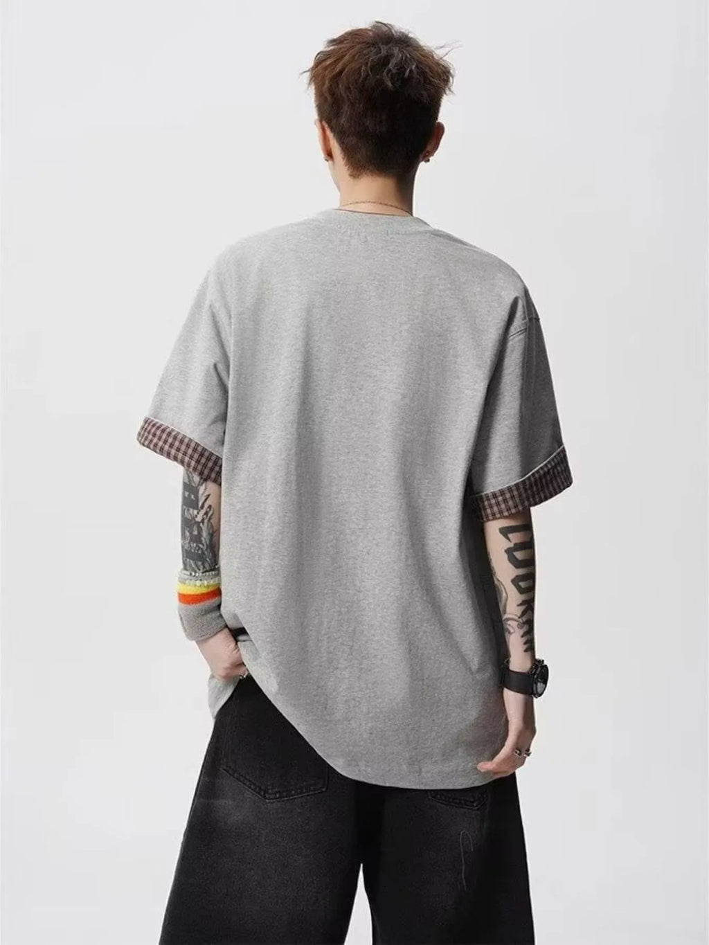 Men's Plaid Trim Round Neck Short Sleeve T-Shirt | Tampa Bay Discounts