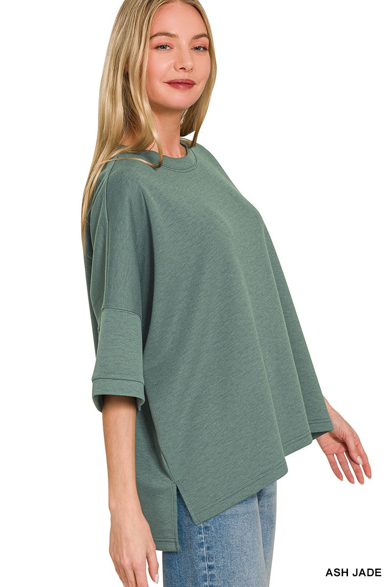 zenana-full-size-scuba-round-neck-top-with-side-slits-plus-size-2 image 2