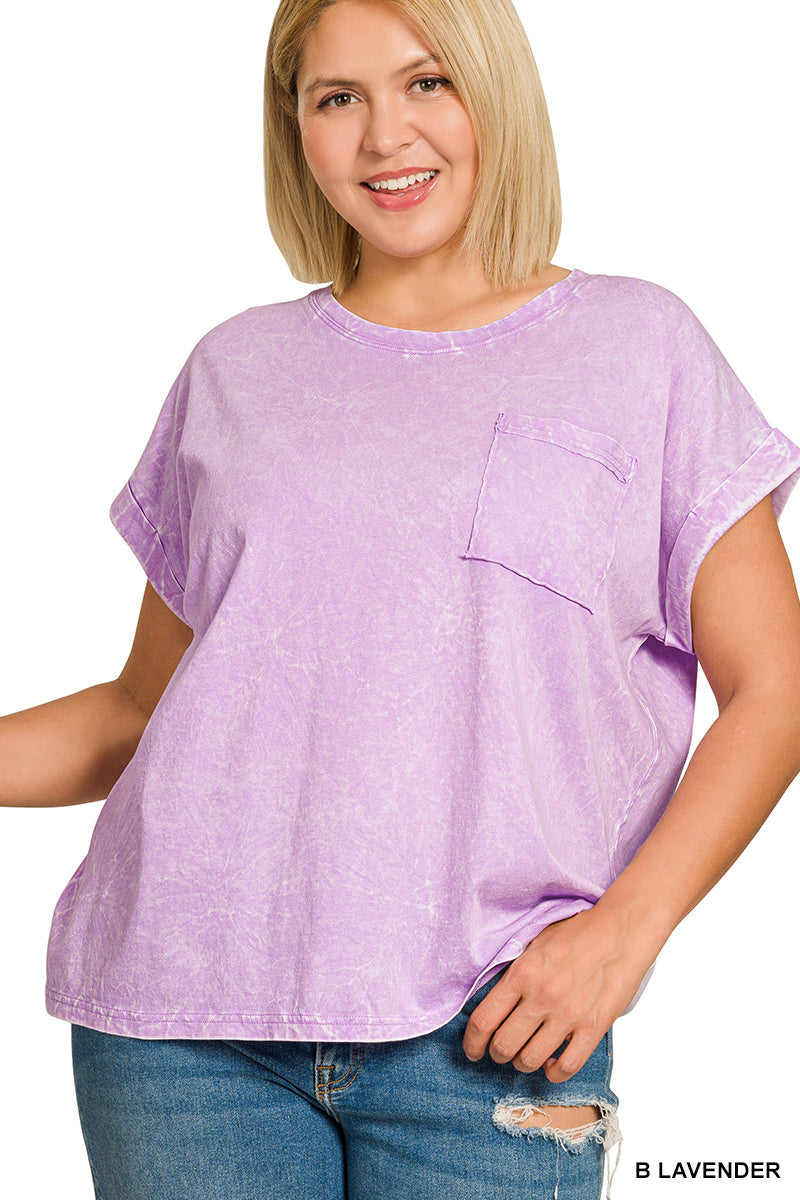 zenana-full-size-crinkle-washed-round-neck-folded-short-sleeve-tee-plus-size-1 image 3