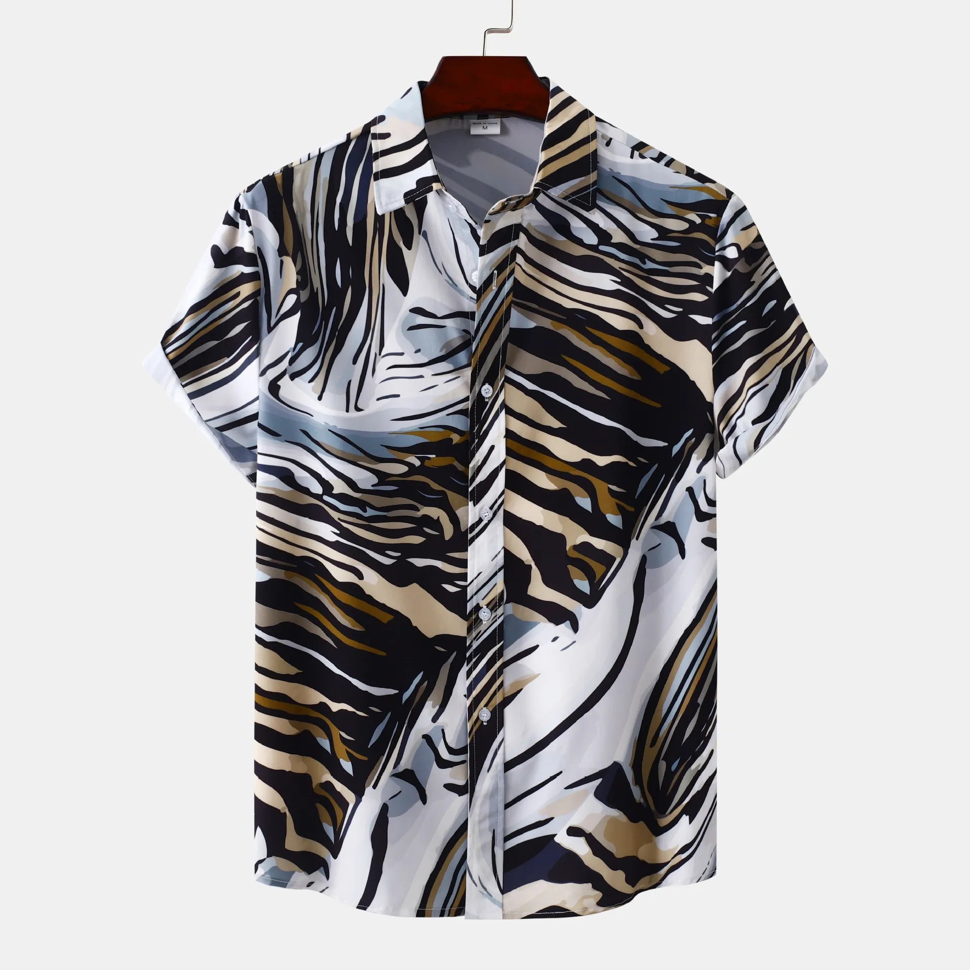 Men's Plus Size Abstract Tiger Print Short Sleeve Button-Up Shirt | Tampa Bay Discounts