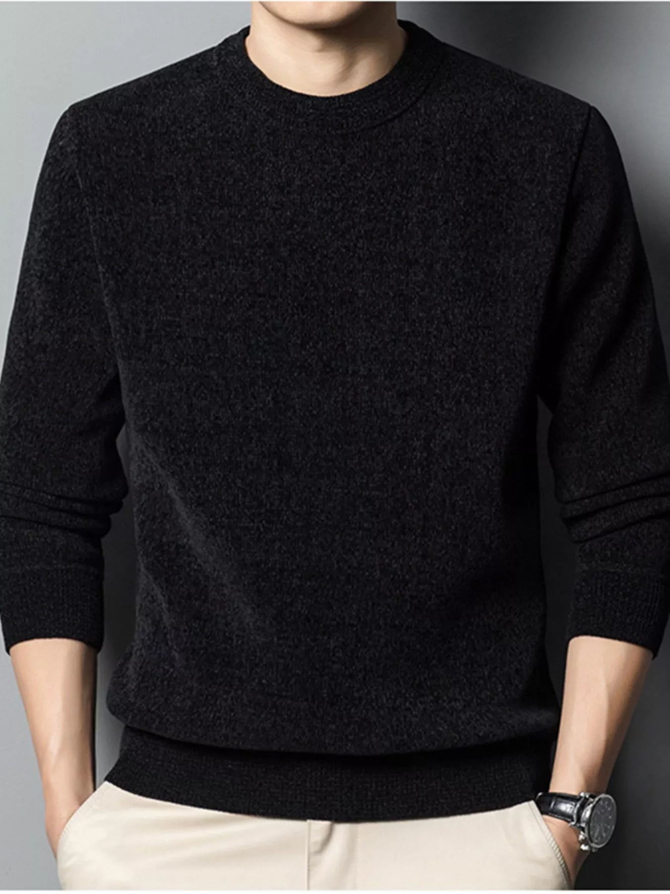 Men's Plus Size Round Neck Long Sleeve Sweater | Tampa Bay Discounts