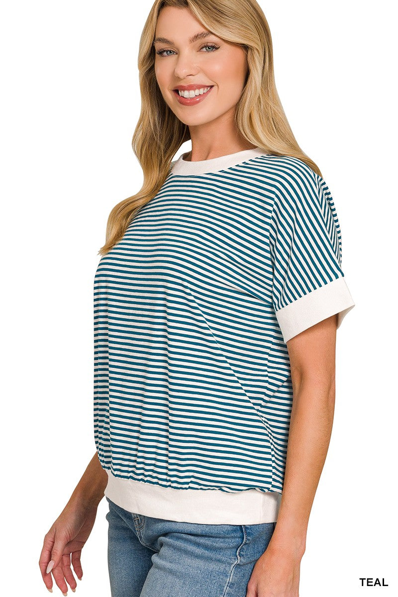 zenana-stripe-contrast-trim-banded-bottom-top image 2