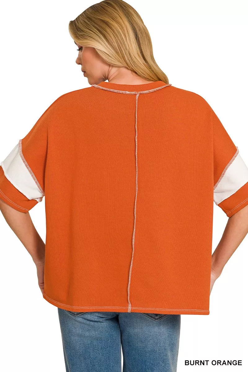 zenana-french-terry-striped-exposed-seam-top-1 image 4