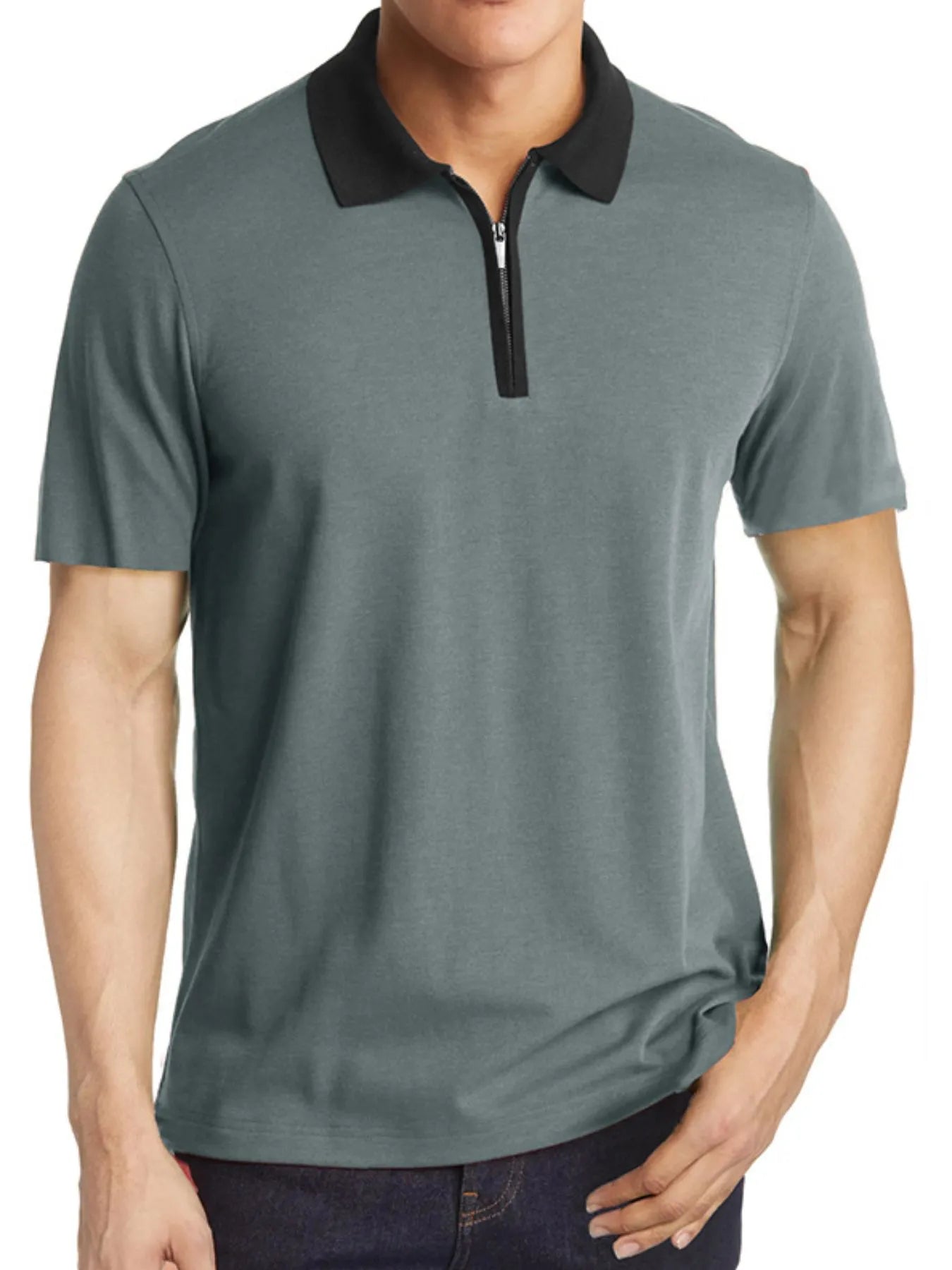 Men's Contrast Collar Quarter-Zip Polo Shirt | Tampa Bay Discounts