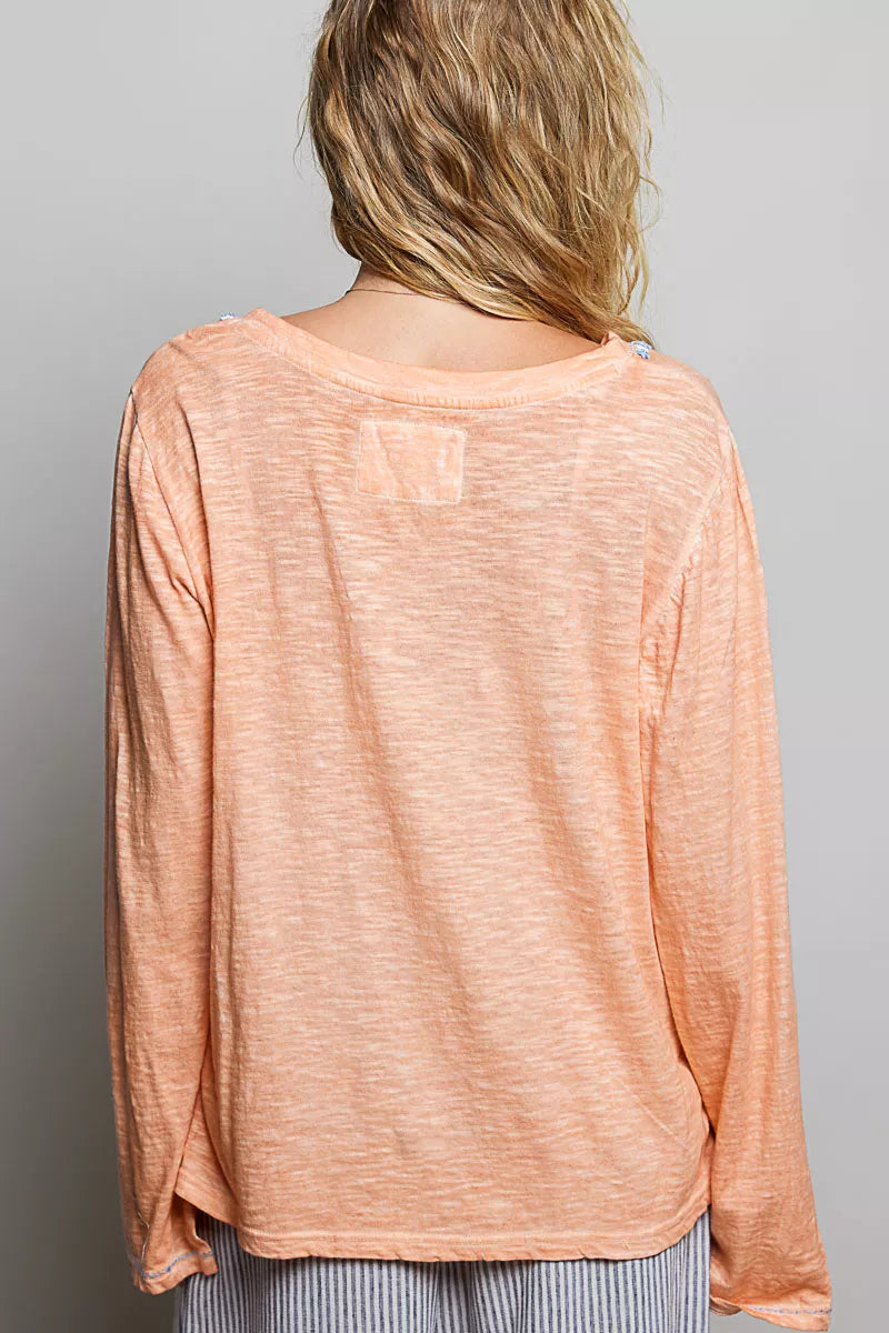 pol-contrast-stitch-v-neck-lightweight-knit-long-sleeve-top-1 image 3