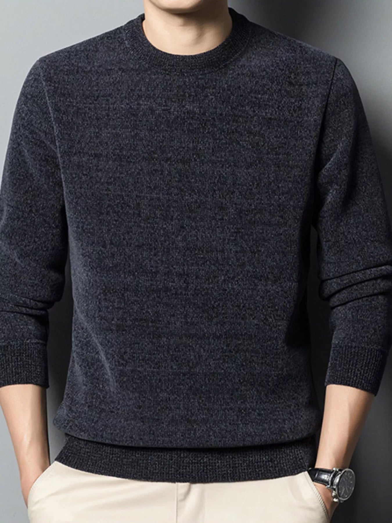 Men's Plus Size Round Neck Long Sleeve Sweater | Tampa Bay Discounts