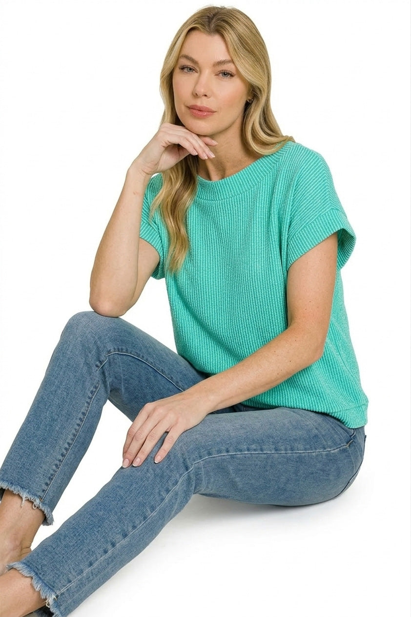 zenana-raised-rib-cap-sleeve-top-1 image 2