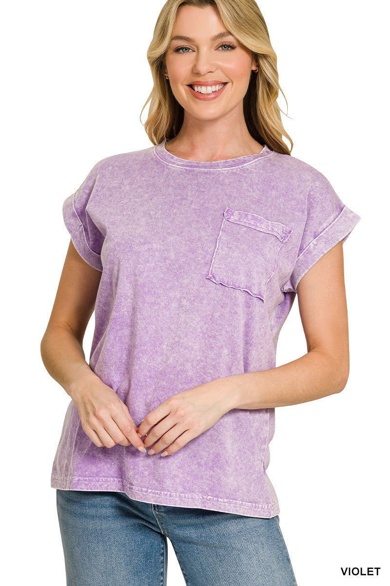 zenana-halo-snow-washed-cuffed-short-sleeve-tee image 1