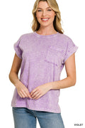zenana-halo-snow-washed-cuffed-short-sleeve-tee image 1