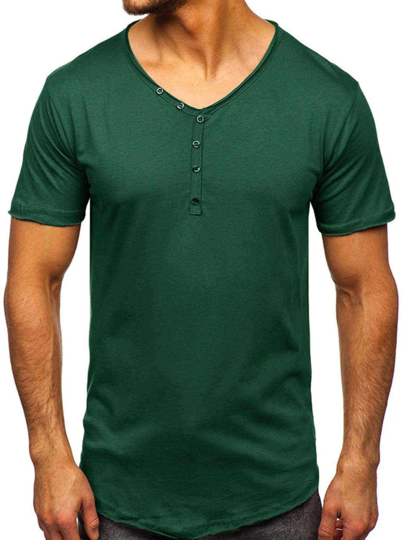 Men's V-Neck Henley Polo T-Shirt | Tampa Bay Discounts