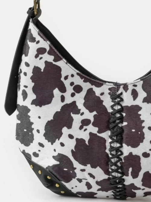 fame-cow-print-hobo-shoulder-bag-with-studded-details 2