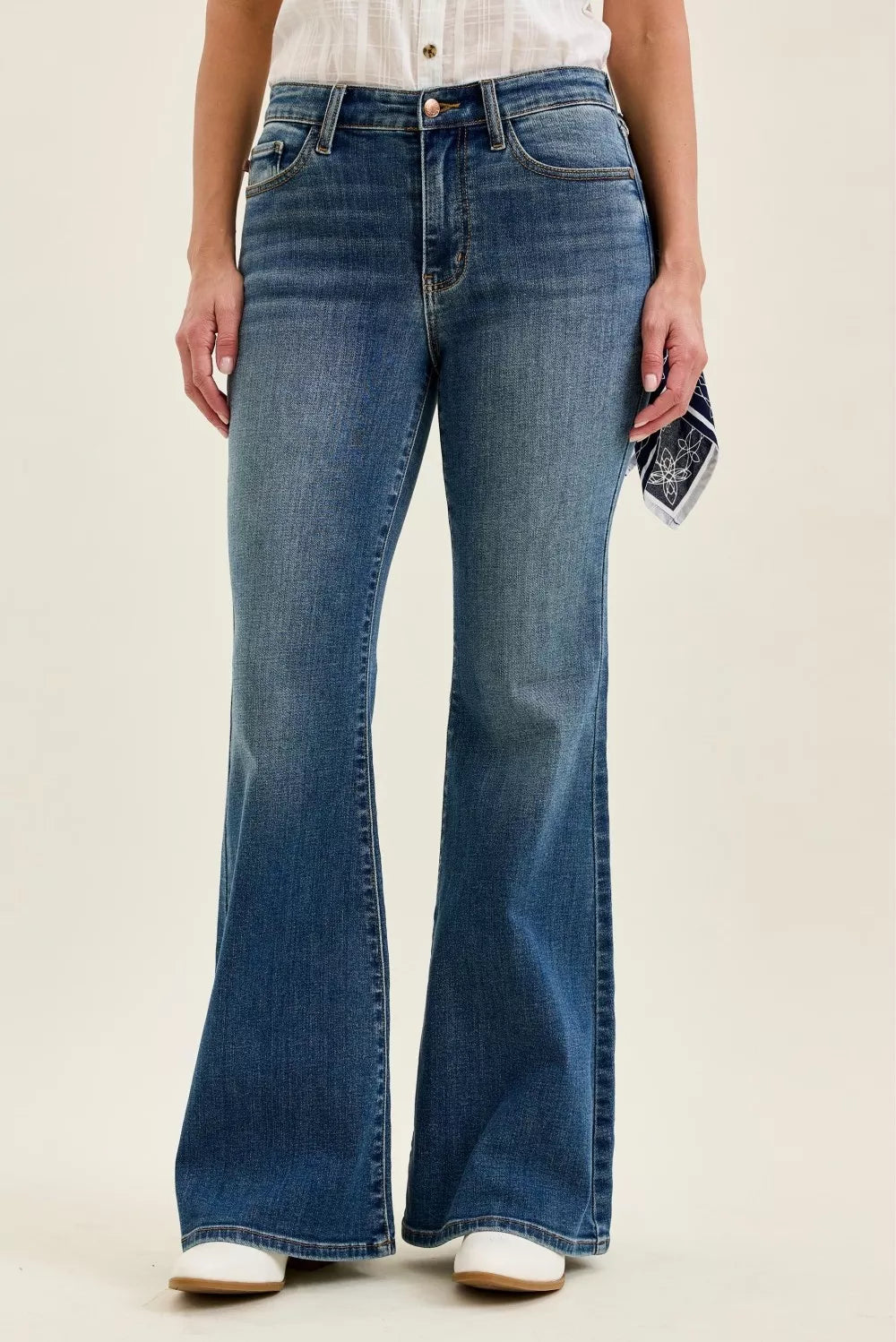 judy-blue-mid-rise-jaqueline-flare-with-triple-needle-back-pkts-and-bandana-loop Image 1