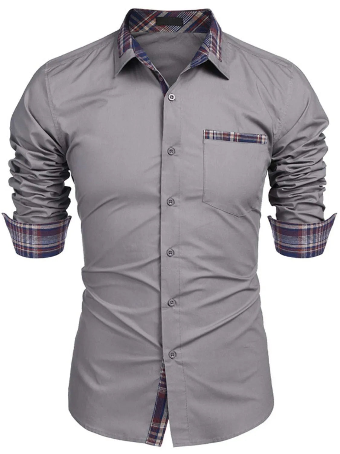 Men's Plaid Collared Neck Long Sleeve Shirt | Tampa Bay Discounts