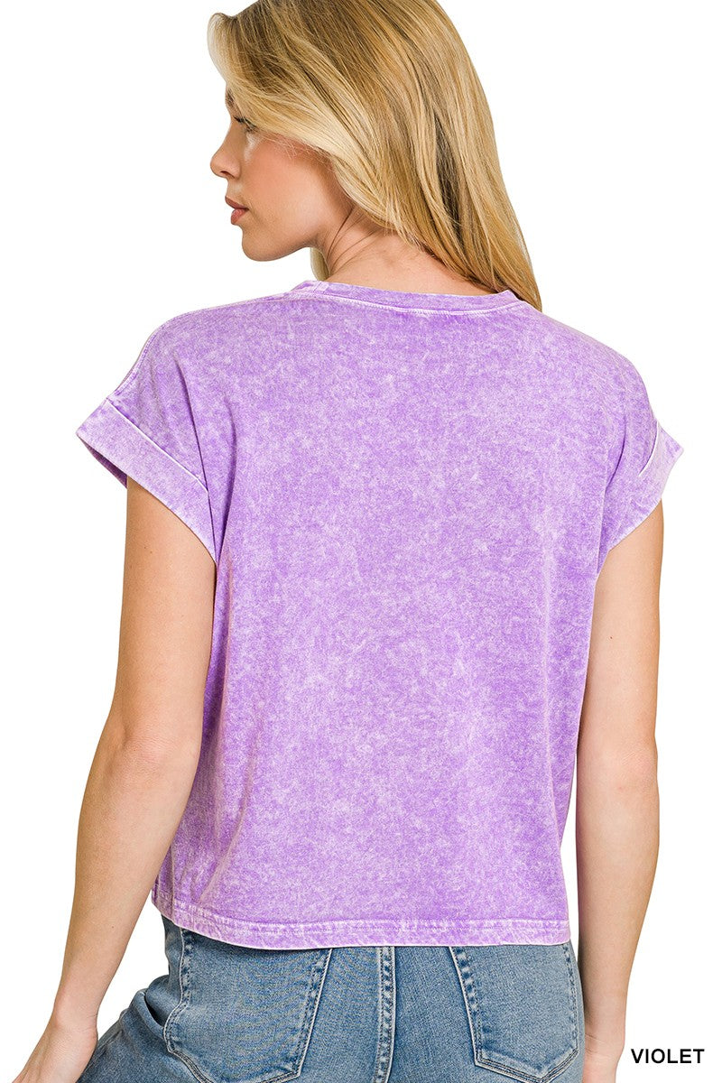 zenana-halo-snow-washed-cotton-cuffed-short-sleeve-top image 3