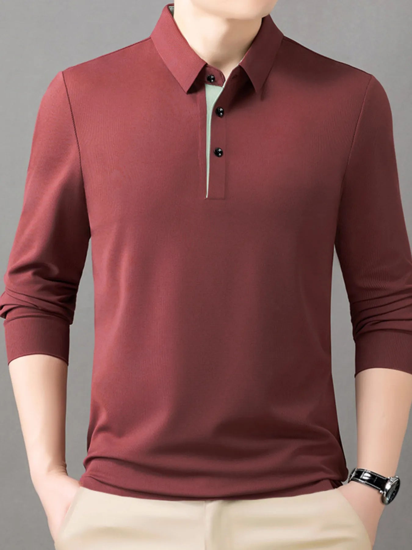 Men's Button Detail Long Sleeve Polo | Tampa Bay Discounts