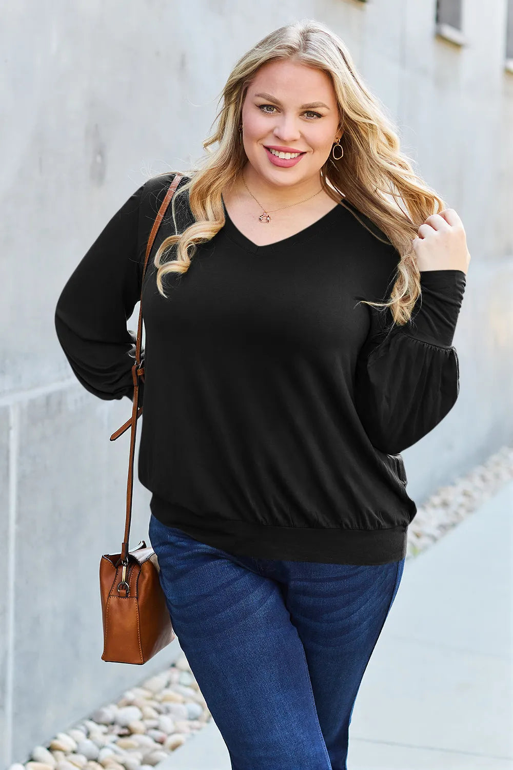 basic-bae-full-size-v-neck-lantern-sleeve-top image 12