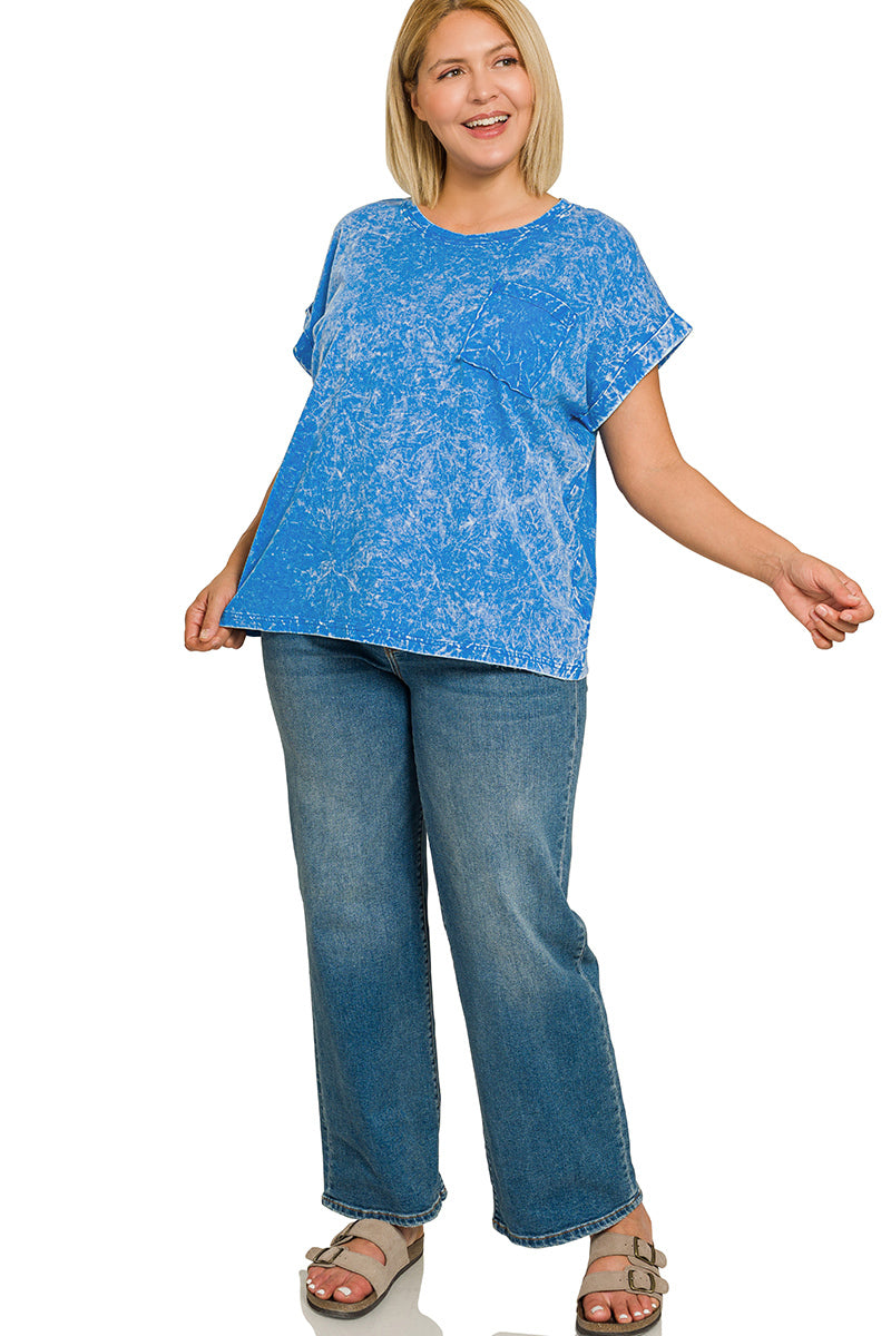 zenana-full-size-crinkle-washed-round-neck-folded-short-sleeve-tee-plus-size-5 image 3