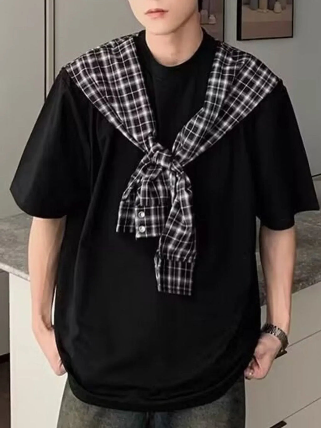 Men's Full Size Oversized T-Shirt with Plaid Shawl Plus Size | Tampa Bay Discounts
