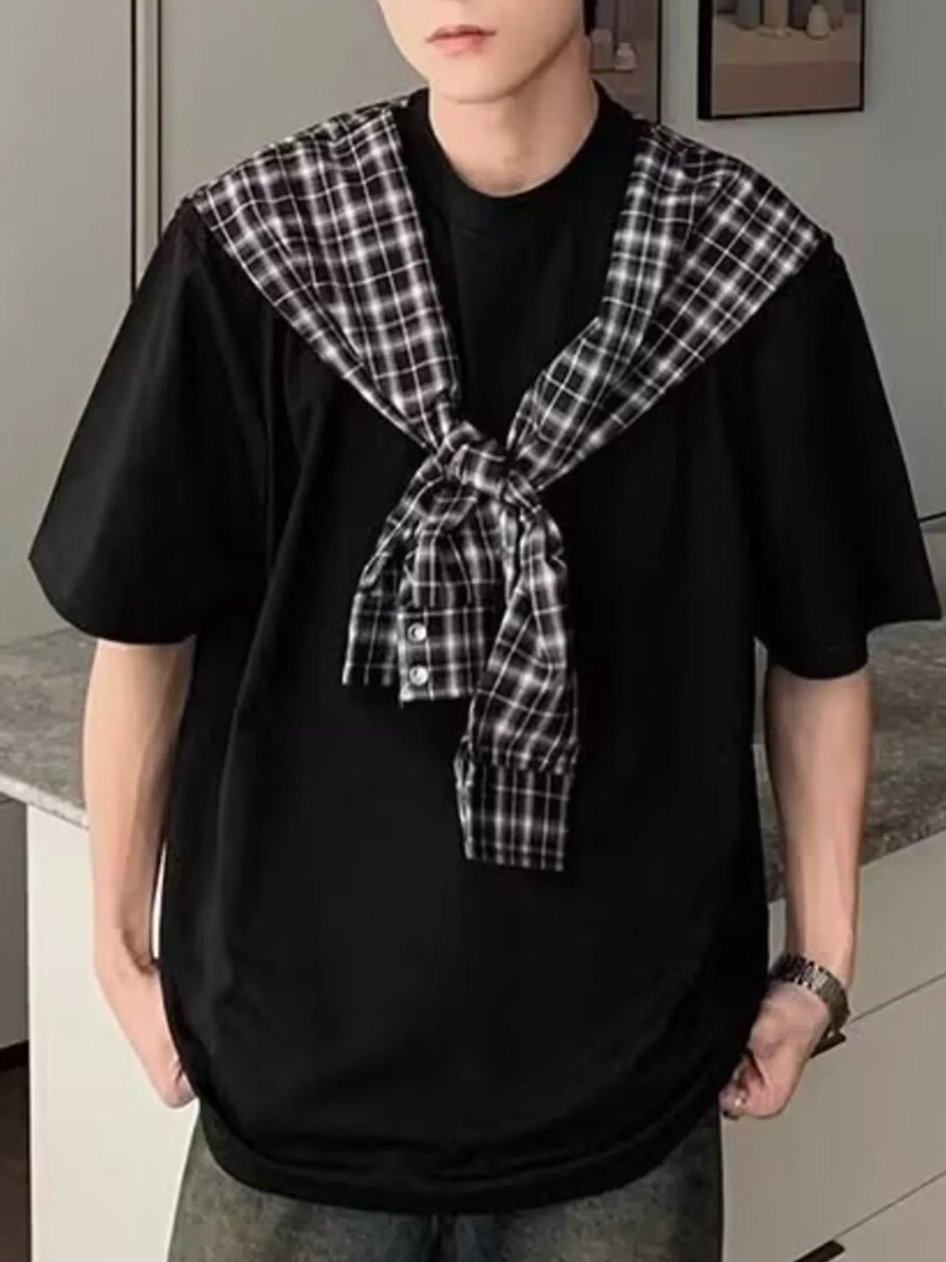 Men's Full Size Oversized T-Shirt with Plaid Shawl Plus Size | Tampa Bay Discounts