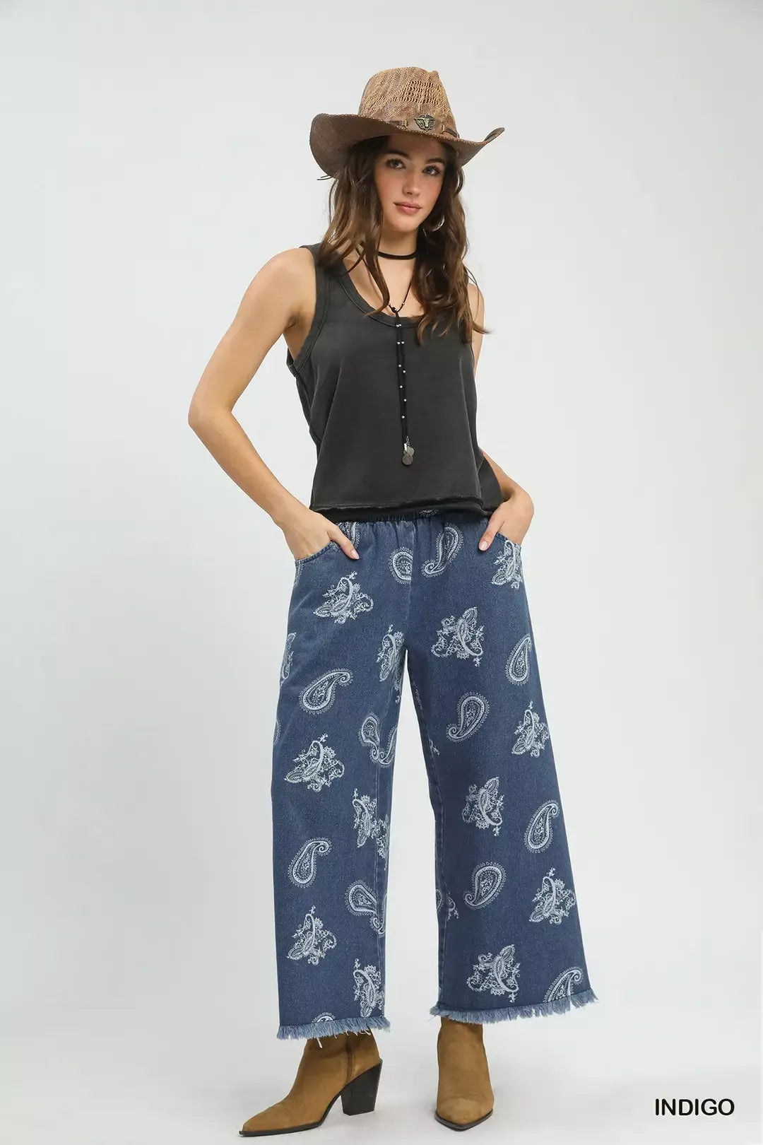 umgee-denim-paisley-wide-leg-pants Image 5