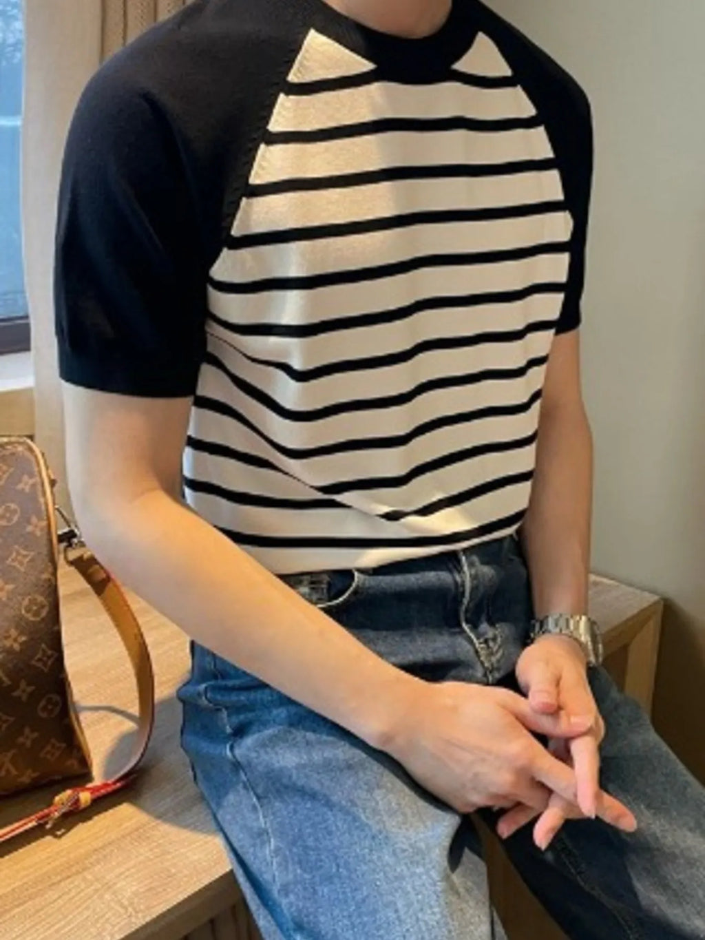 Men's Striped T-Shirt with Raglan Sleeves | Tampa Bay Discounts