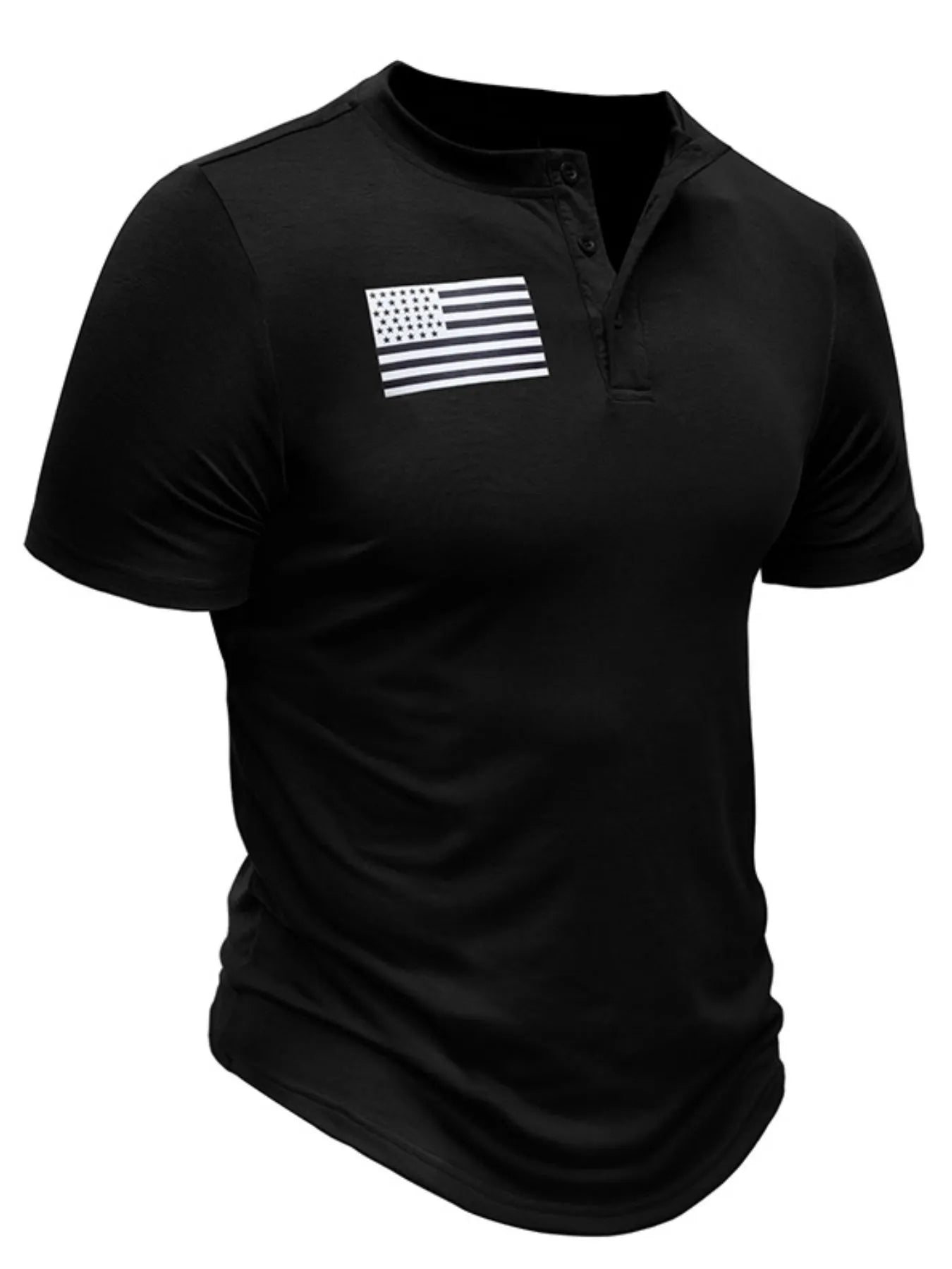 Men's American Flag Short Sleeve Henley Top | Tampa Bay Discounts