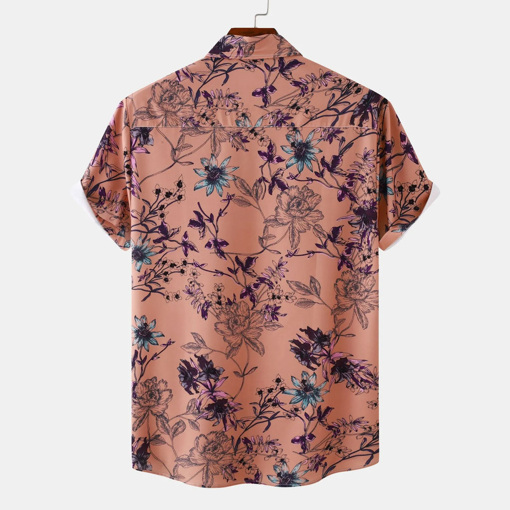 Men's Plus Size Floral Print Short Sleeve Button Down Casual Shirt | Tampa Bay Discounts