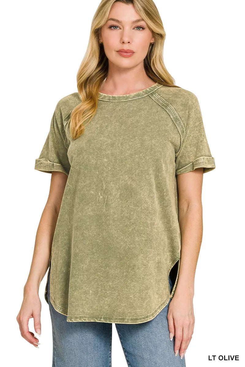 zenana-french-terry-washed-curved-hem-top image 1
