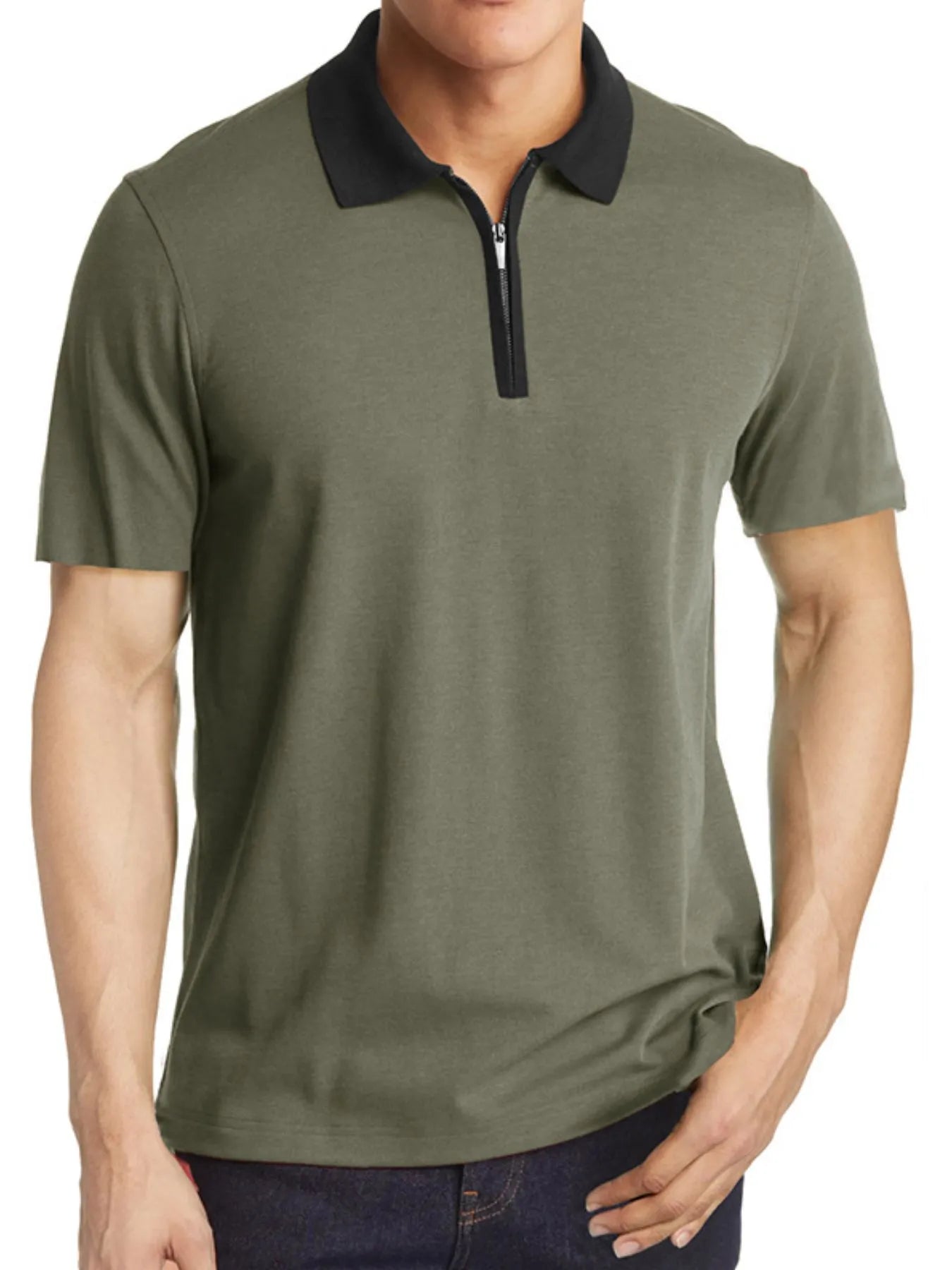 Men's Contrast Collar Quarter-Zip Polo Shirt | Tampa Bay Discounts
