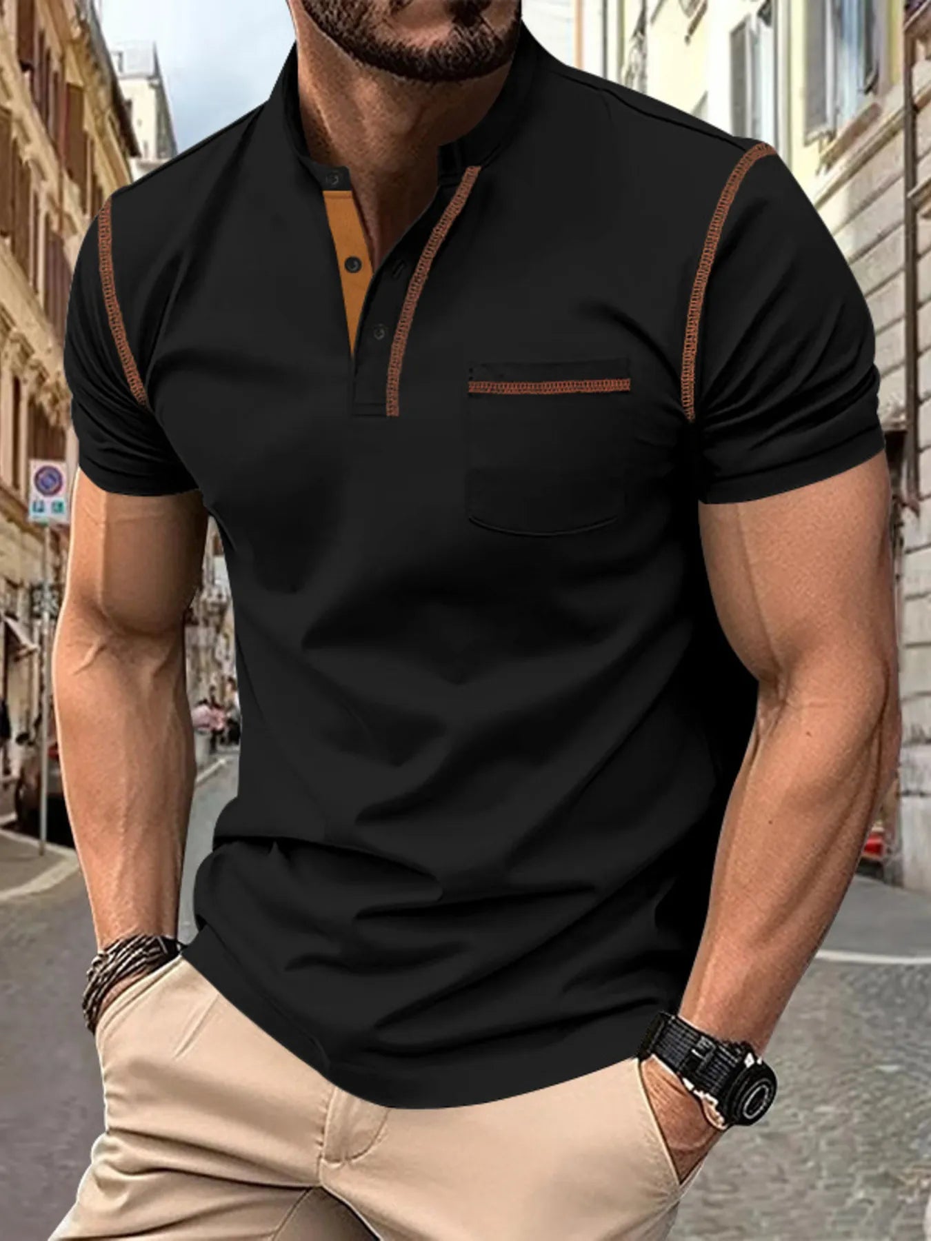 Men's Full Size Button Detail Short Sleeve Polo Plus Size | Tampa Bay Discounts