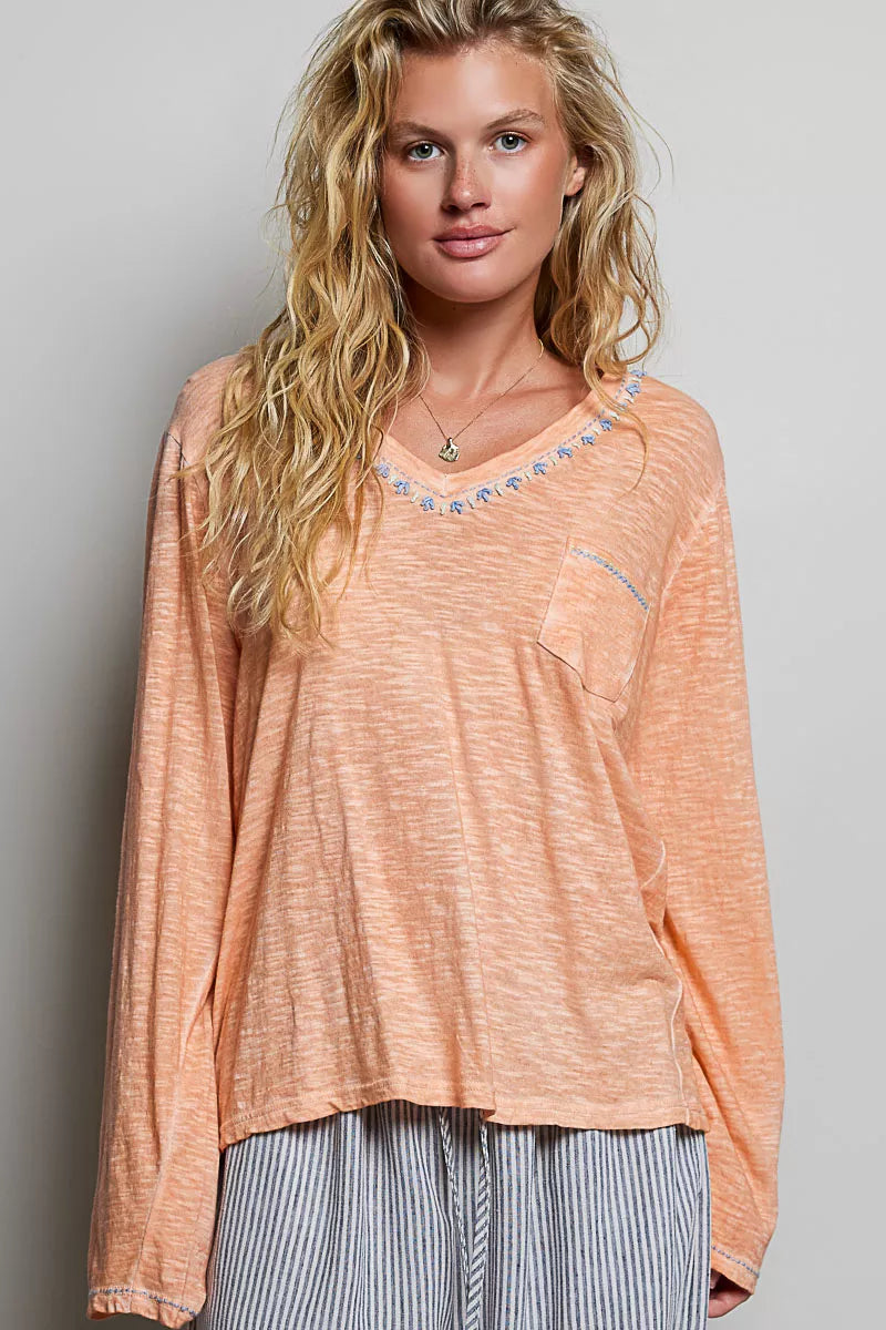 pol-contrast-stitch-v-neck-lightweight-knit-long-sleeve-top-1 image 4
