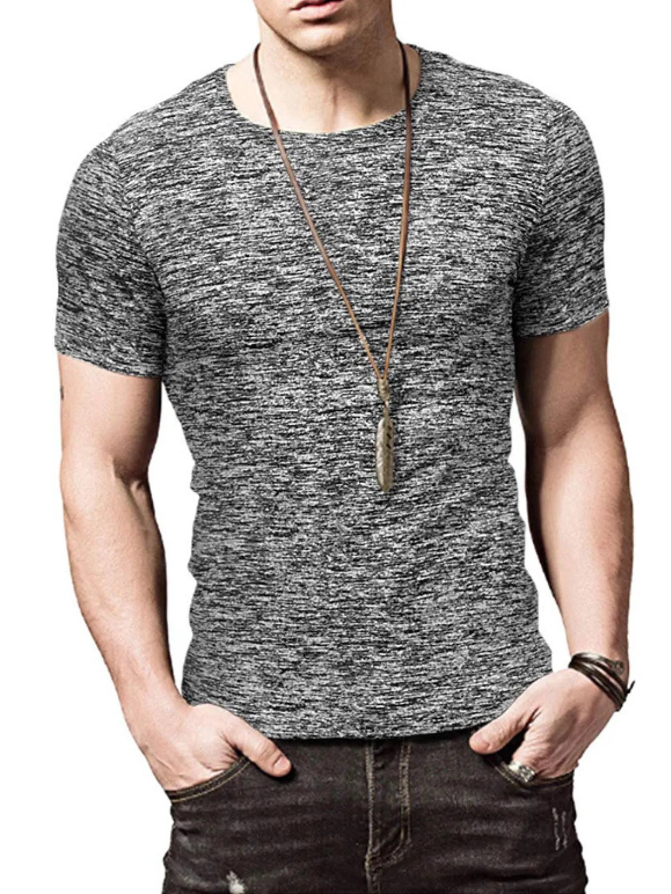 Men's Heathered Casual Round Neck T-Shirt | Tampa Bay Discounts