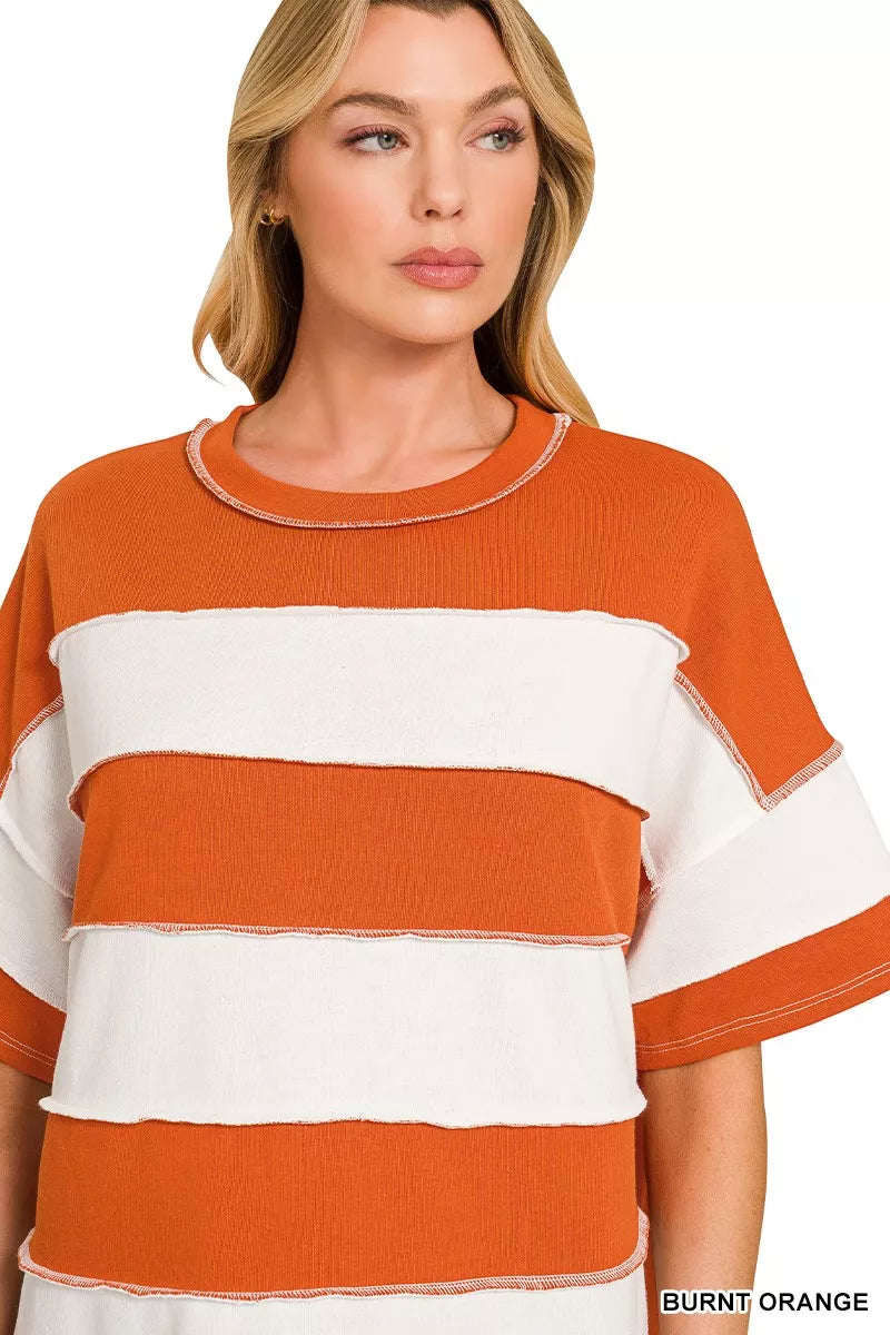 zenana-french-terry-striped-exposed-seam-top-1 image 6