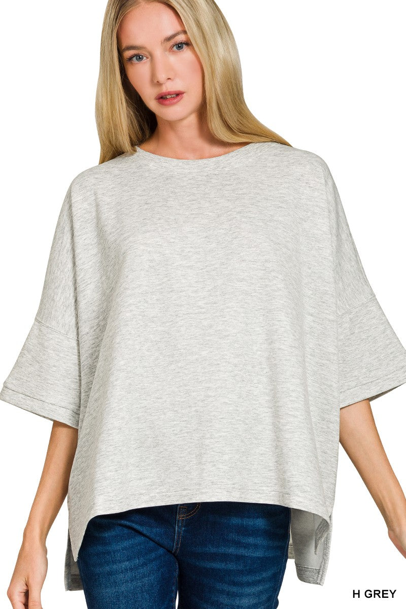 zenana-scuba-round-neck-top-with-side-slits image 1